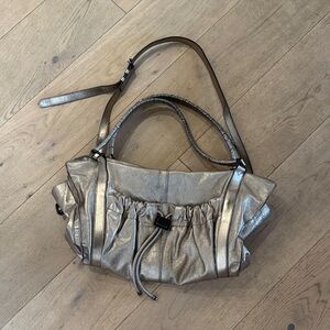 Large Burberry Metallic Silver Shoulder Bag with crossbody strap